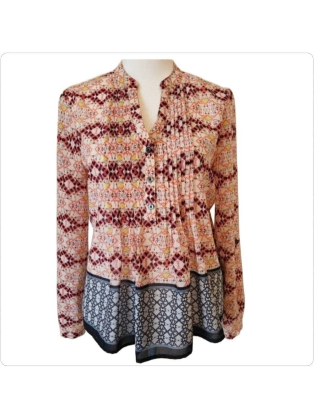 ANTHROPLOGIE HD IN PARS KAVERI HENLEY BLOUSE - EUC - SIZE 0/P (See Measu…